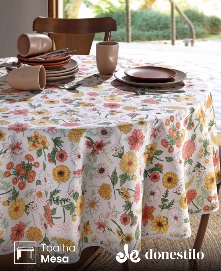 Toalha de Mesa Redonda Döhler 4 lugares Athenas Elane 1,60 m