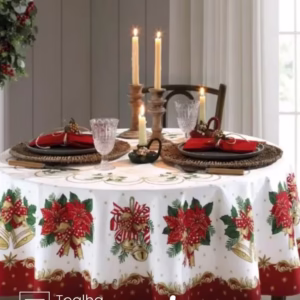 Toalha de Mesa Redonda Döhler 4 lugares Athenas Natal 107 medidas 1,60 m