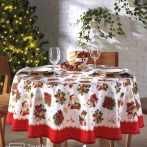 Toalha de Mesa Redonda Döhler 4 lugares Athenas Natal 111 medidas 1,60 m