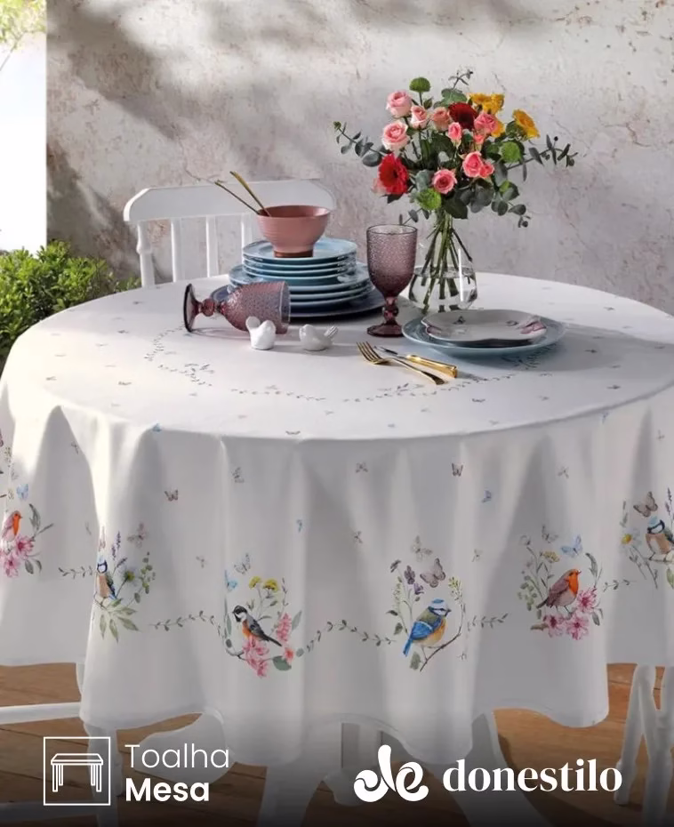 Toalha de Mesa Redonda Döhler 6 a 8 lugares Renova Jardim 1,80 m