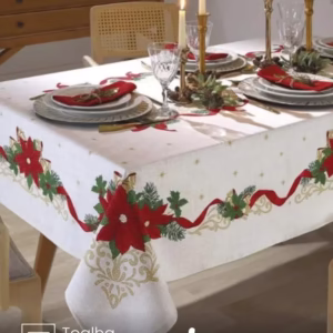 Toalha de Mesa Retangular Döhler 6 lugares Athenas Natal 105 medidas 1,40X2,10 m
