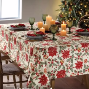 Toalha de Mesa Retangular Döhler 8 lugares Celebra Natal 106 medidas 1,60X2,40 m