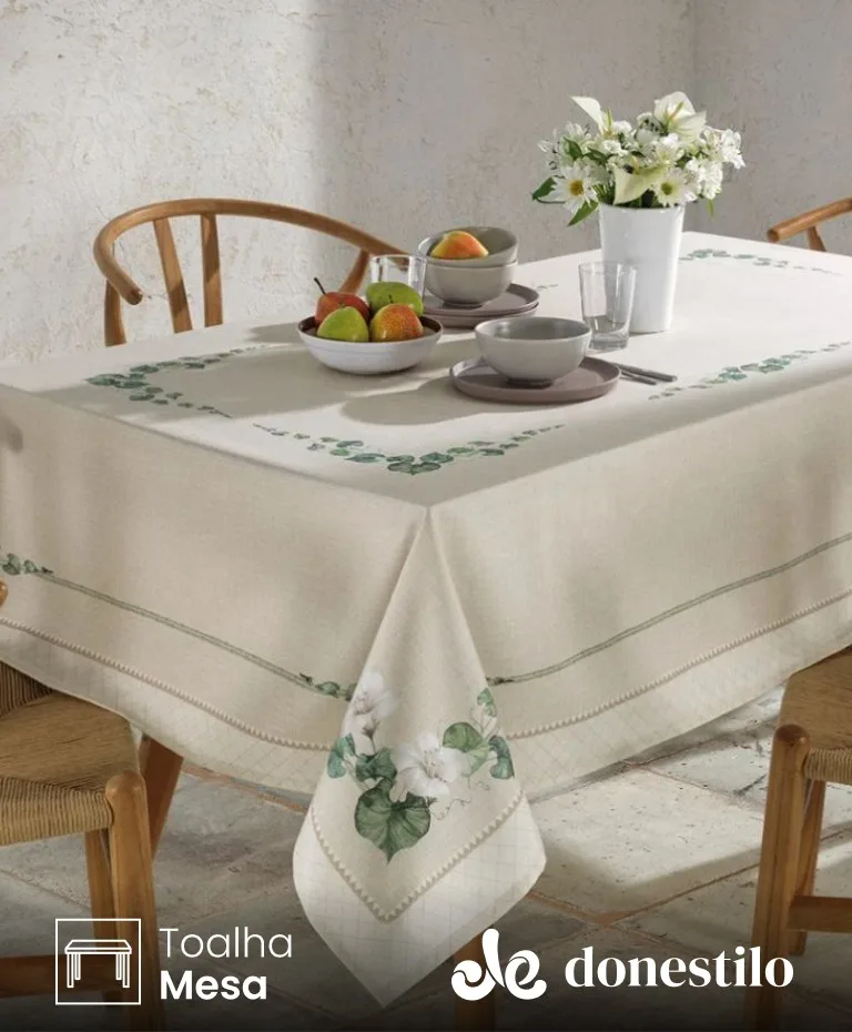 Toalha de Mesa Quadrada 4 lugares Renova Botânica 1,40X1,40 m Döhler Toalha de Mesa Quadrada 4 lugares Renova Botânica 1,40X1,40 m Döhler