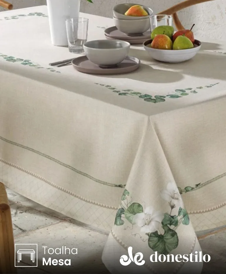 Toalha de Mesa Quadrada 6 a 8 lugares Renova Botânica 1,80X1,80 m Döhler Toalha de Mesa Quadrada 6 a 8 lugares Renova Botânica 1,80X1,80 m Döhler