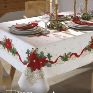 Toalha de Mesa Retangular Döhler 6 lugares Athenas Natal 105 medidas 1,40X2,10 m