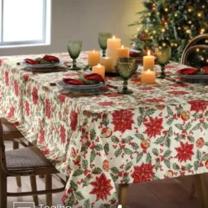 Toalha de Mesa Retangular Döhler 8 lugares Celebra Natal 106 medidas 1,60X2,40 m