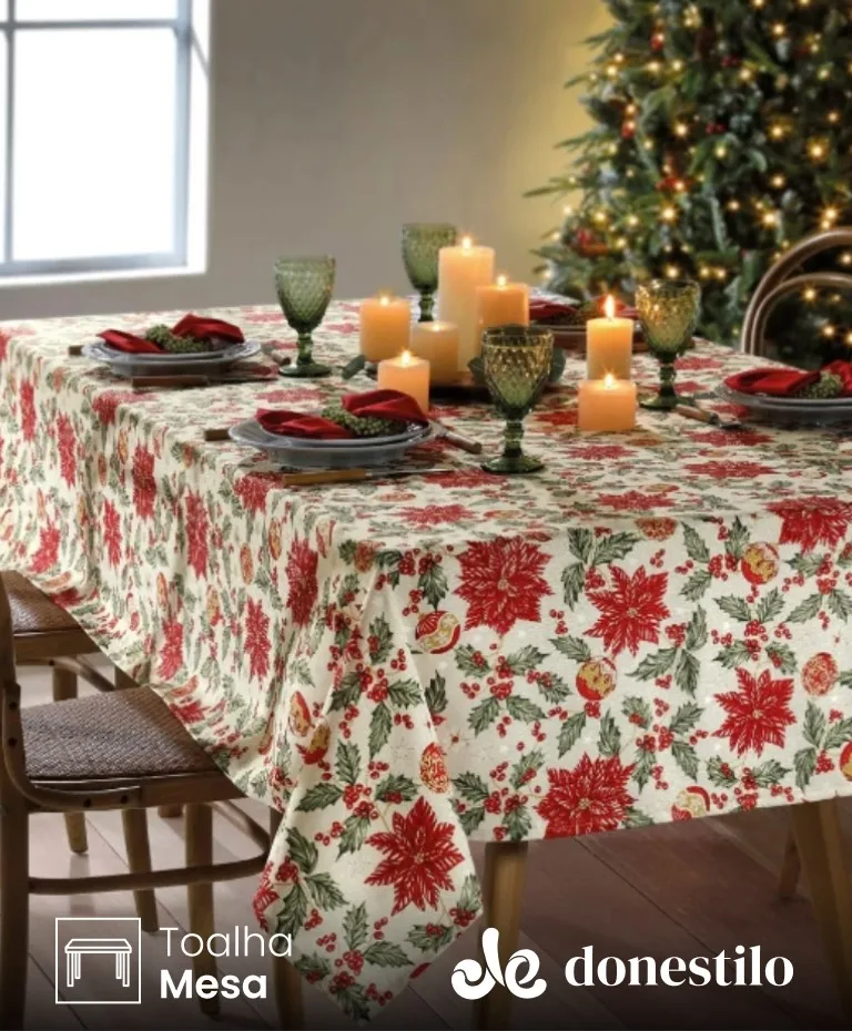 Toalha de Mesa Retangular Döhler 8 lugares Celebra Natal 106 medidas 1,60X2,40 m Toalha de Mesa Retangular Döhler 8 lugares Celebra Natal 106 medidas 1,60X2,40 m