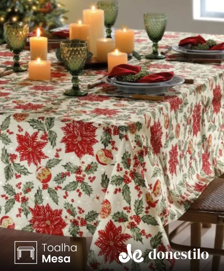 Toalha de Mesa Retangular 8 lugares Celebra Natal 106 medidas 1,60X2,70 m Döhler Toalha de Mesa Retangular 8 lugares Celebra Natal 106 medidas 1,60X2,70 m Döhler